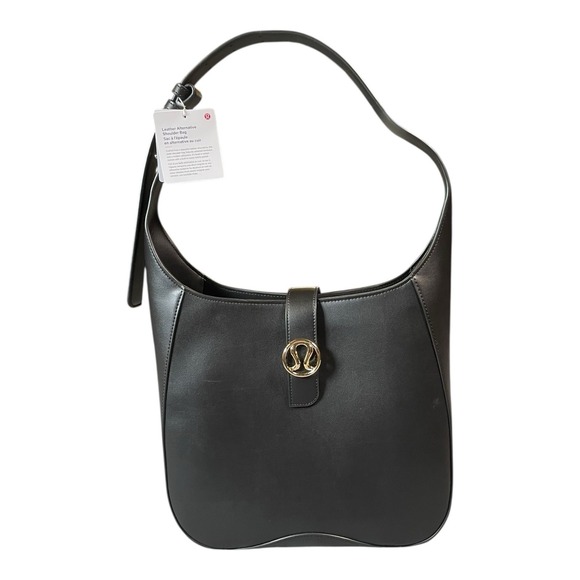 lululemon athletica Handbags - Lululemon Cactus Leather Shoulder Bag 8L Black With Gold Hardware & Dust Bag